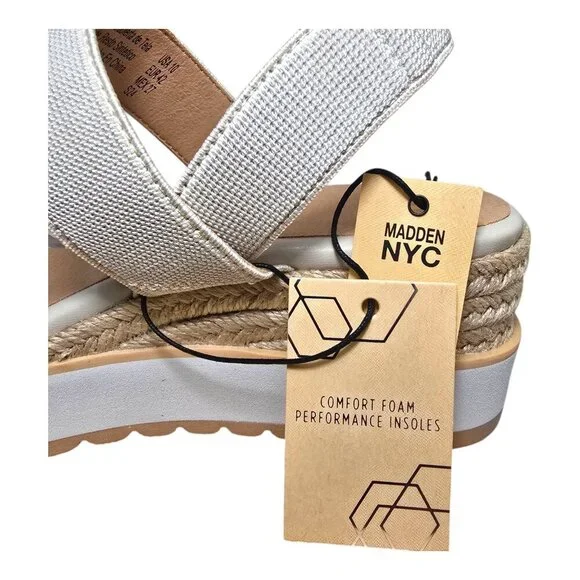 Madden NYC Wedge Strappy Pull-On Sandals Women’s Size 10 Talla Natural White - Picture 3 of 11